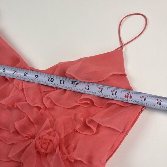 Vintage CACHE 100% Silk Ruffled Top Sz 8 Coral Pink Y2K Feminine Fairy Coquette - Picture 7 of 12